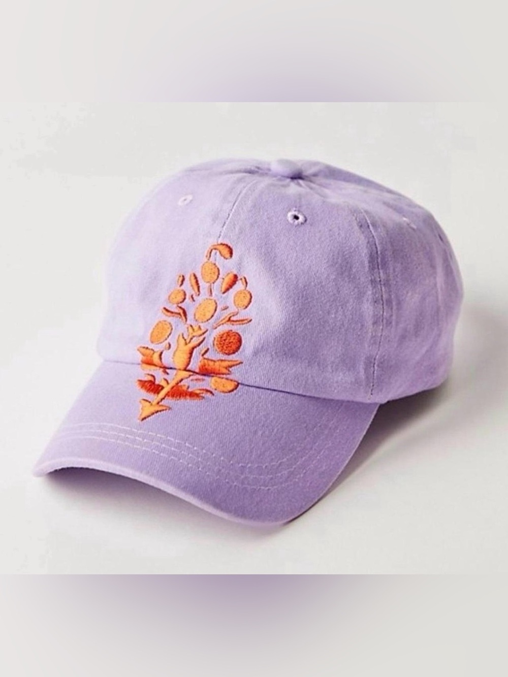 Free People Lavender Embroidered Floral Baseball Cap